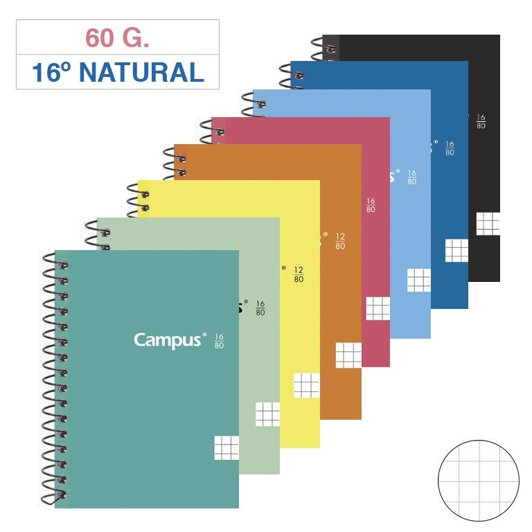 Campus Bloc Espiral 16º Natural Cuadrícula 4mm Tapa Básica 80 Hojas 60g
