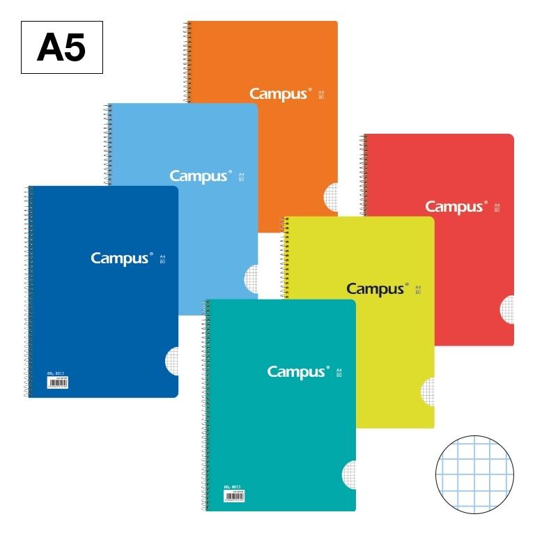 Campus Libreta Espiral A5 Cuadrícula 4mm Tapa Básica 80 Hojas 60g
