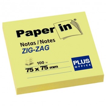 NOTAS ADHESIVAS PAPER IN PLUS OFFICE ZIG-ZAG 75x75 AMARILLAS (100 H)