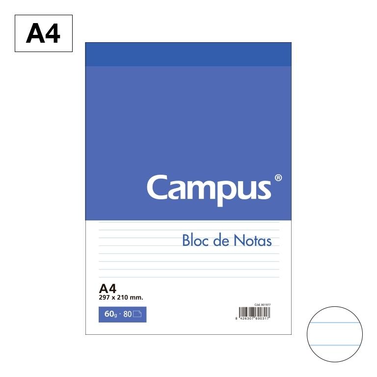 Campus Bloc Notas A4 Microperforado Rayado 80 Hojas 60g