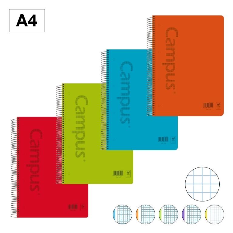 Campus Libreta Espiral A4 Cuadrícula 5mm Tapa Plástico 120 Hojas 90g Bandas 5 Colores