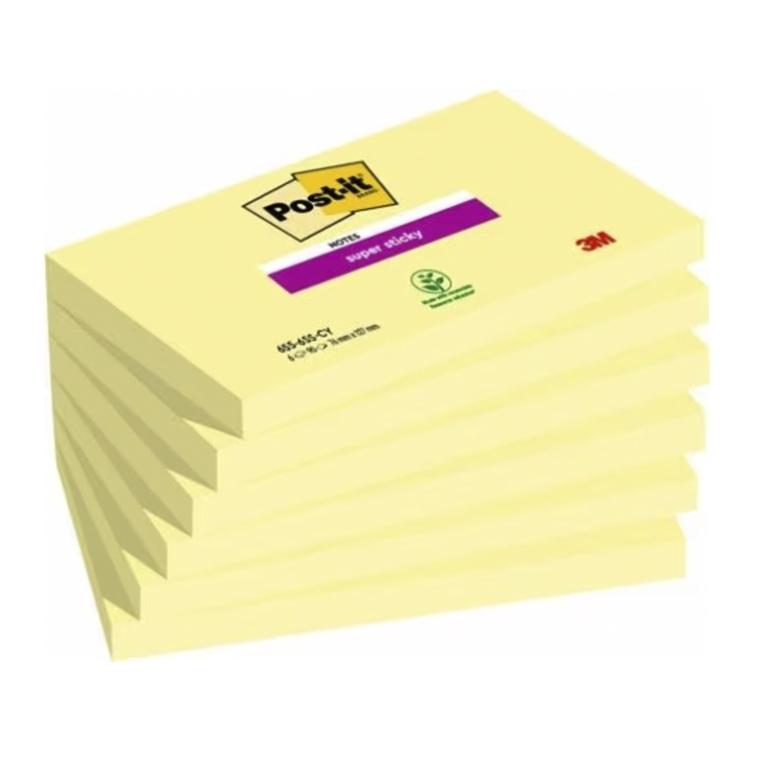 3M Post-It Super Sticky Notas Adhesivas 76x127 mm, Pack 12 Blocs, 90 Hojas/Bloc Amarillo