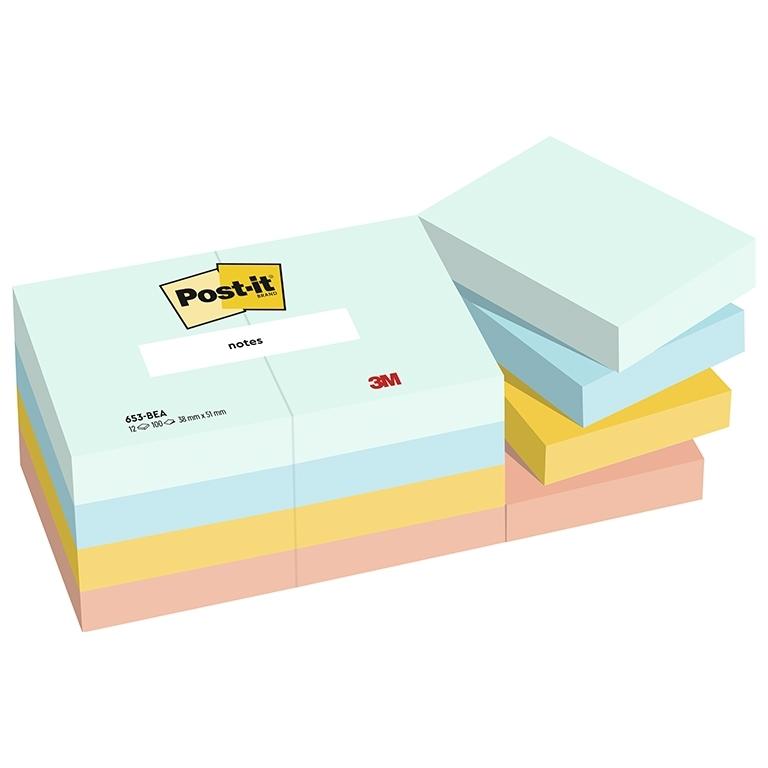 3M Post-It Beachside Notas Adhesivas 38x51 mm, Pack 12 Blocs, 100 Hojas/Bloc