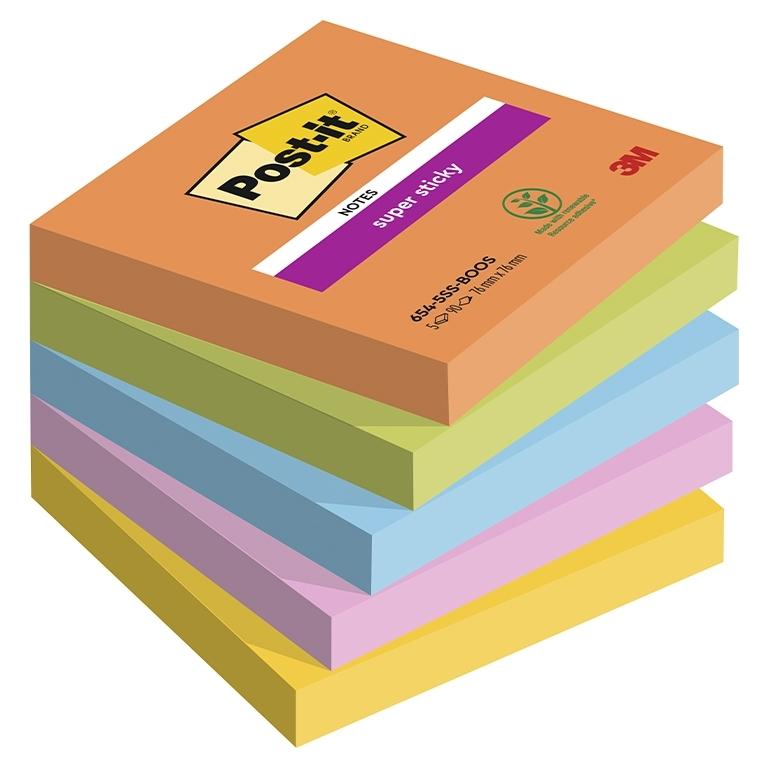 3M Post-It Super Sticky Boost Notas Adhesivas 76x76 mm, Pack 5 Blocs, 90 Hojas/Bloc