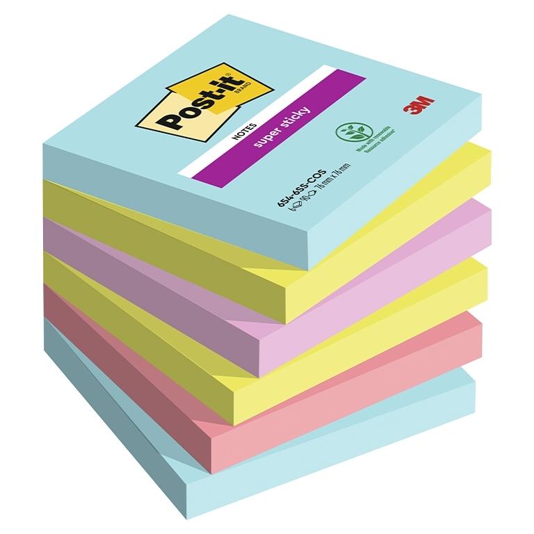3M Post-It Super Sticky Miami Notas Adhesivas 76x76 mm, Pack 6 Blocs, 90 Hojas/Bloc