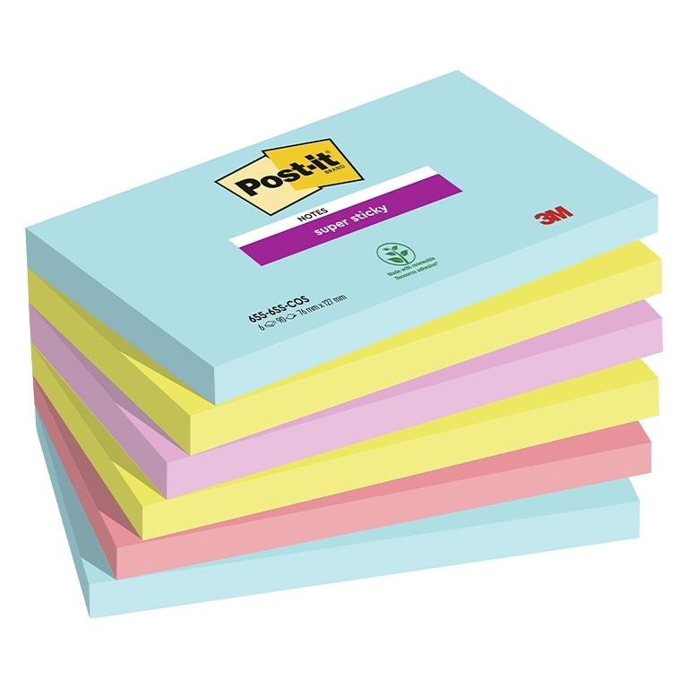 3M Post-It Super Sticky Cosmic Notas Adhesivas 76x127 mm, Pack 6 Blocs, 90 Hojas/Bloc