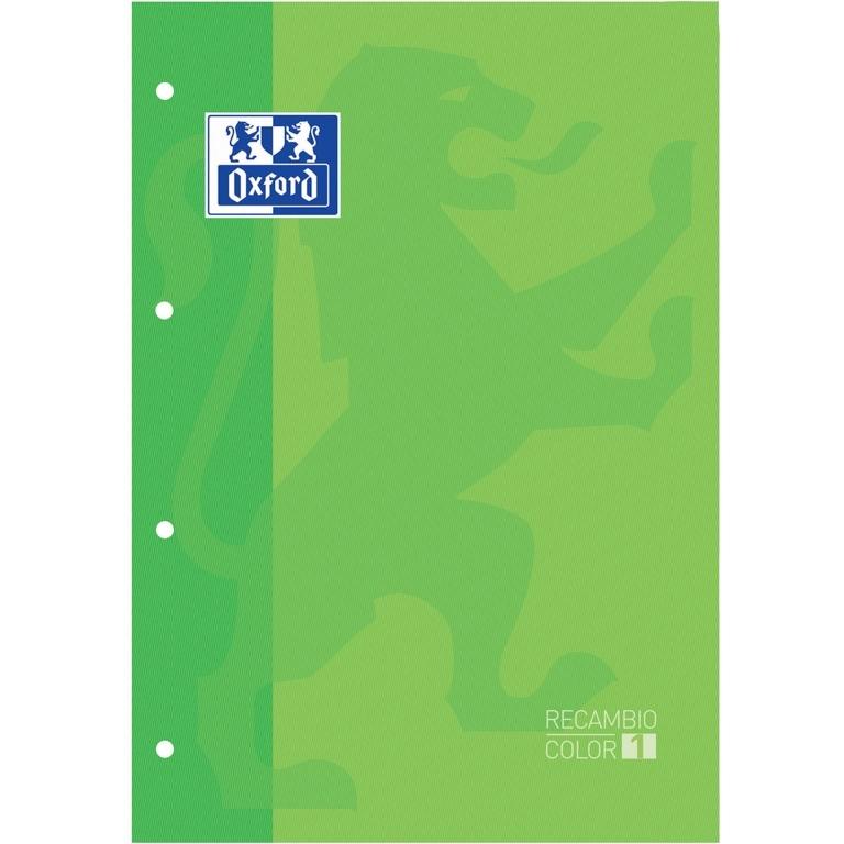 Oxford Bloc Recambio Hojas A4 Cuadrícula 5mm 4 Taladros 80 Hojas 90g Verde