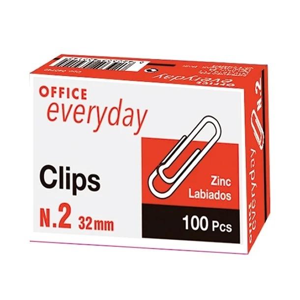 Office Everyday Clips Nº 2 Zinc Labiados 32 mm (100 ud.)