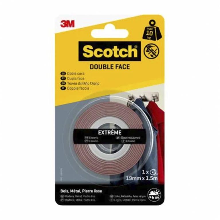 3M Scotch Fix Cinta Adhesiva Doble Cara Blanca Soporte Extremo 19mmx1,5m