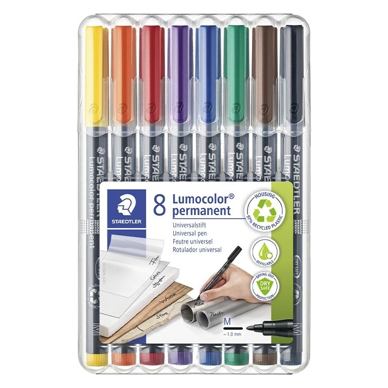 Staedtler Lumocolor M Estuche 8 Rotuladores Permanentes Punta Redonda 0,8-1 mm Colores Surtidos
