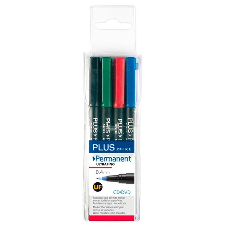 Plus Office Marcador Permanente Ultra Fino 0,4 mm Blíster 4 Colores
