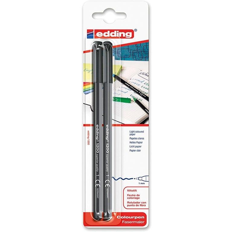 Edding 1200 Rotulador Punta Fibra Redonda 1 mm. Blíster 2 Unidades Negro