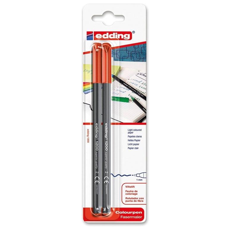Edding 1200 Rotulador Punta Fibra Redonda 1 mm. Blíster 2 Unidades Rojo
