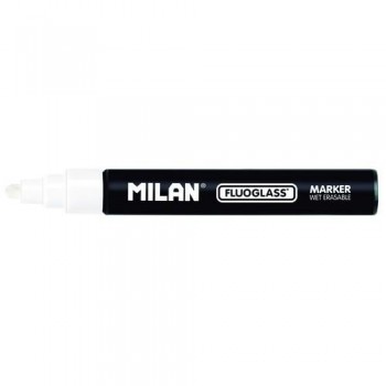 Marcador tiza líquida punta biselada 2-4mm blanco Fluoglass Milan ESENCIALES