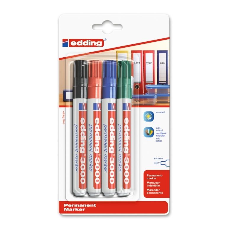Edding 3000 Marcador Permanente Blister 4 Unidades Colores Surtidos