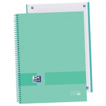 Cuaderno espiral A4+ 80 hojas 90 gr. 4 taladros tapa extradura cuadrícula 5x5 SOFT MINT GREEN Europe