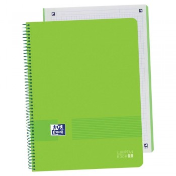 Cuaderno espiral A4+ 80 hojas 90 gr. 4 taladros tapa plástico cuadrícula 5x5 VERDE European 1 Live &