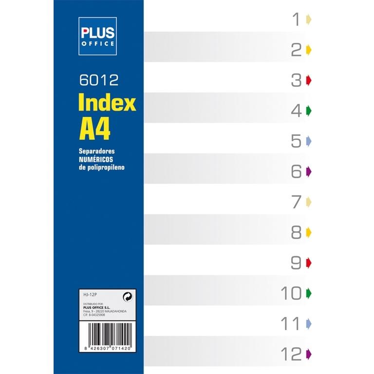Plus Office indice Numérico A4 Plástico 12 Separadores