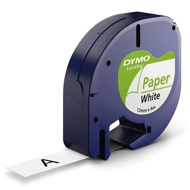 Dymo LetraTag Cinta Etiquetas Papel 12mmx4m Negro/Blanco