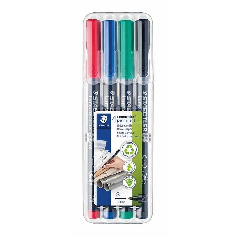 Staedtler Lumocolor S Estuche 4 Rotuladores Permanentes Punta Redonda 0,4 mm Colores Surtidos