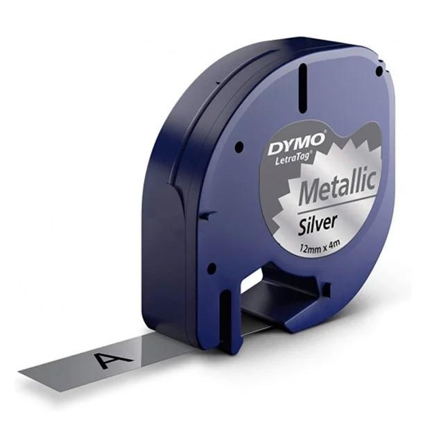 Dymo LetraTag Cinta Etiquetas Metalizada 12mmx4m Negro/Plata