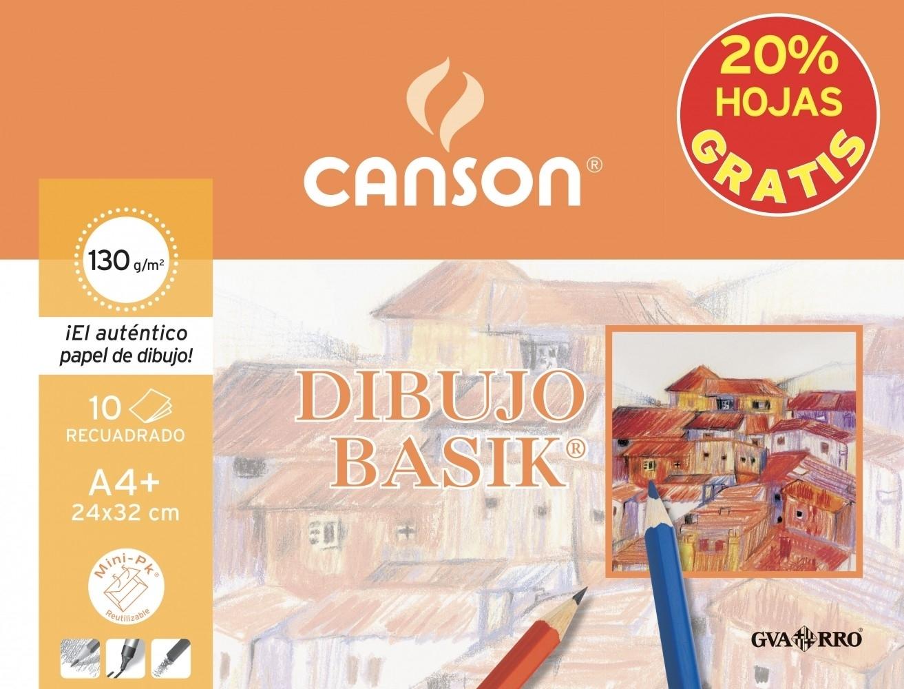 Bloc papel dibujo A4+ 24x32 130 gramos con recuadro 10 hojas 20% Hojas GRATIS Minipac Basik Canson