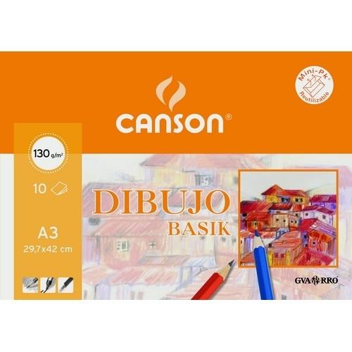 Papel dibujo A3 130 gramos sin recuadro 10 hojas Minipac Basik Canson