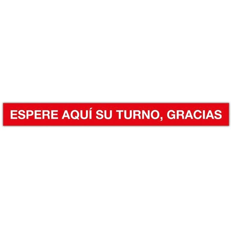 Apli Etiqueta Señalización Adhesiva "Espere aquí su turno, gracias" PVC Rojo/Blanco 100x10 cm