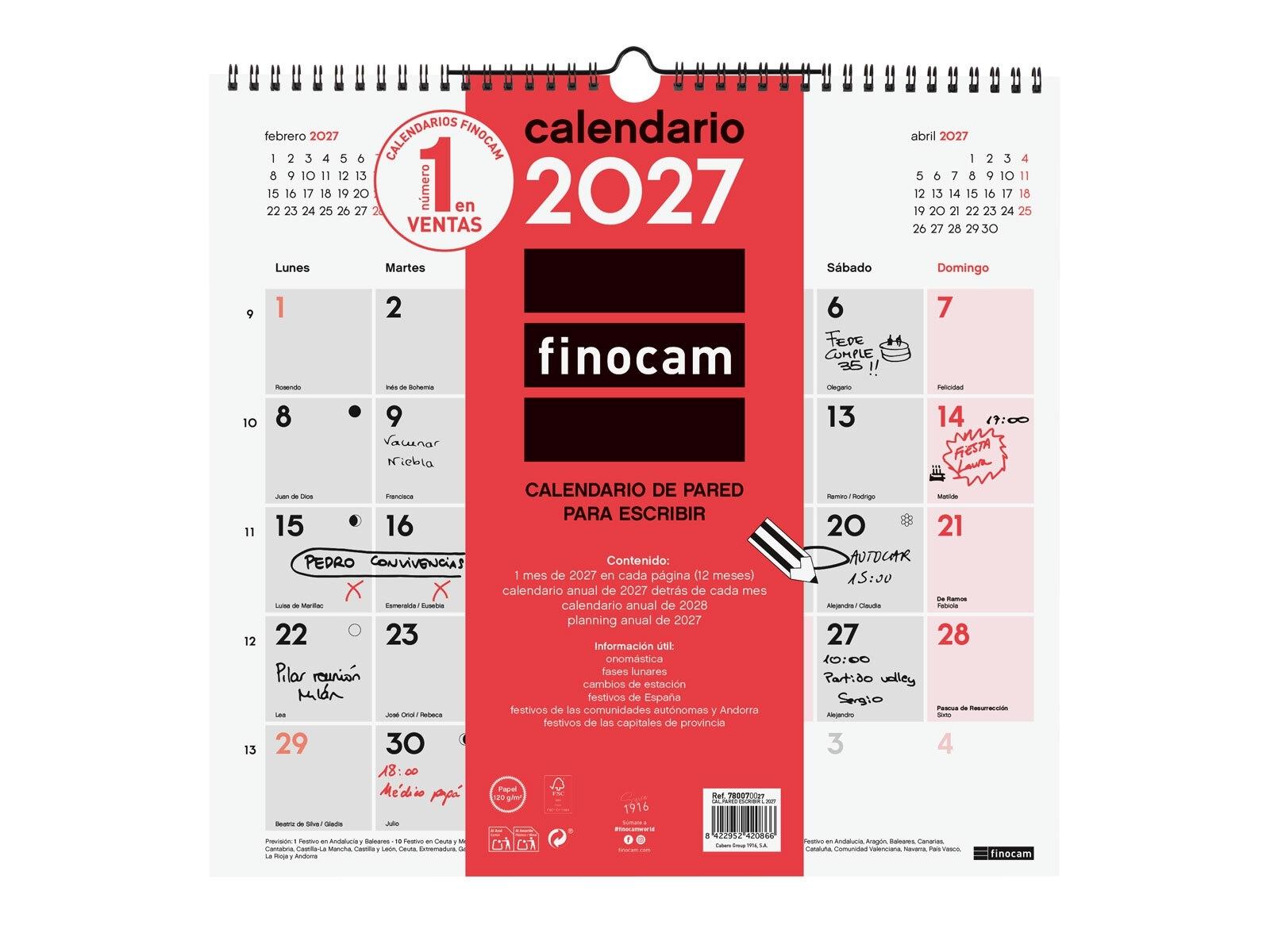Finocam Calendario Pared Escribir L 2027+