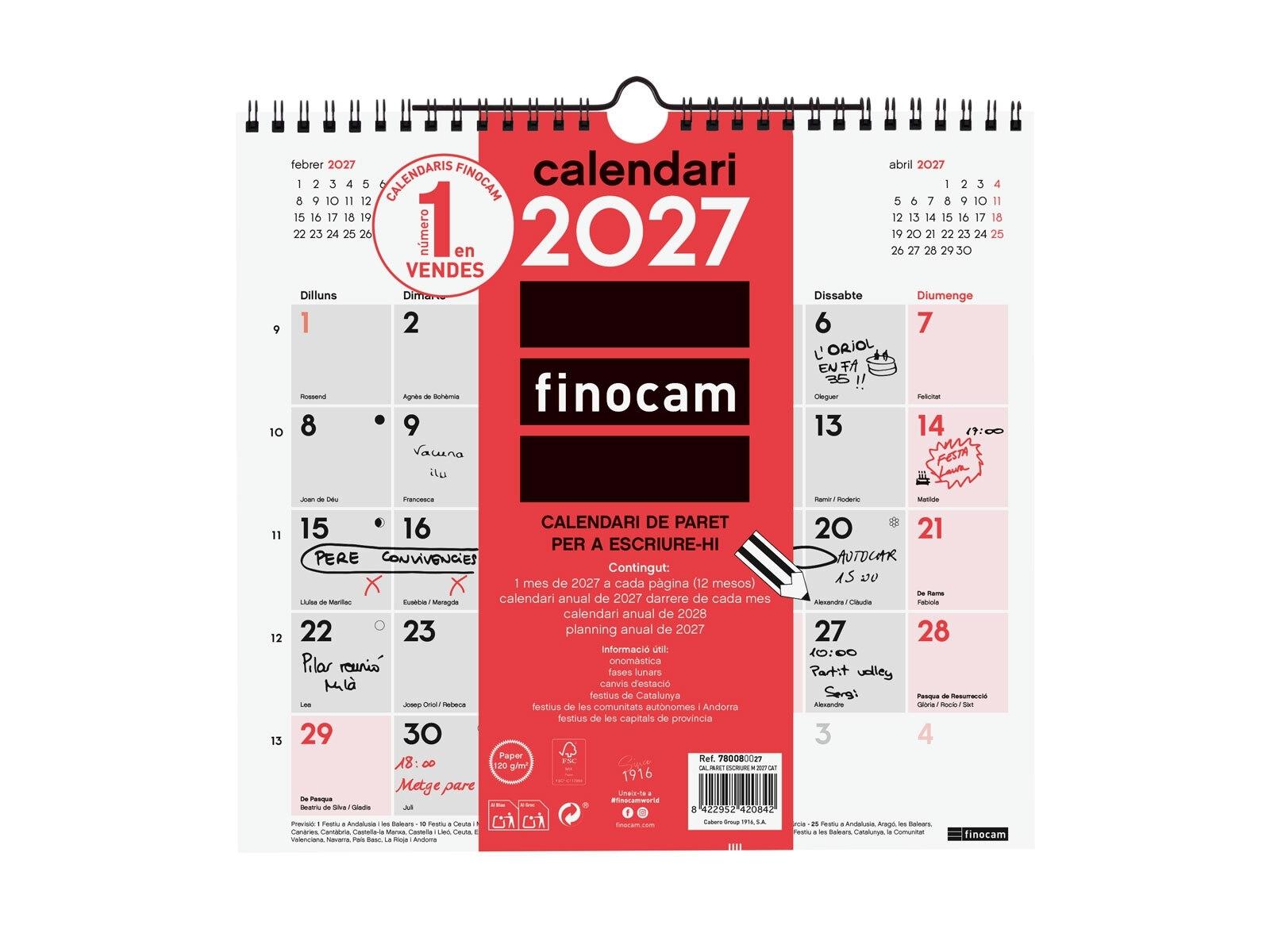 Finocam Calendario Paret Escriure M 2027 Cat+