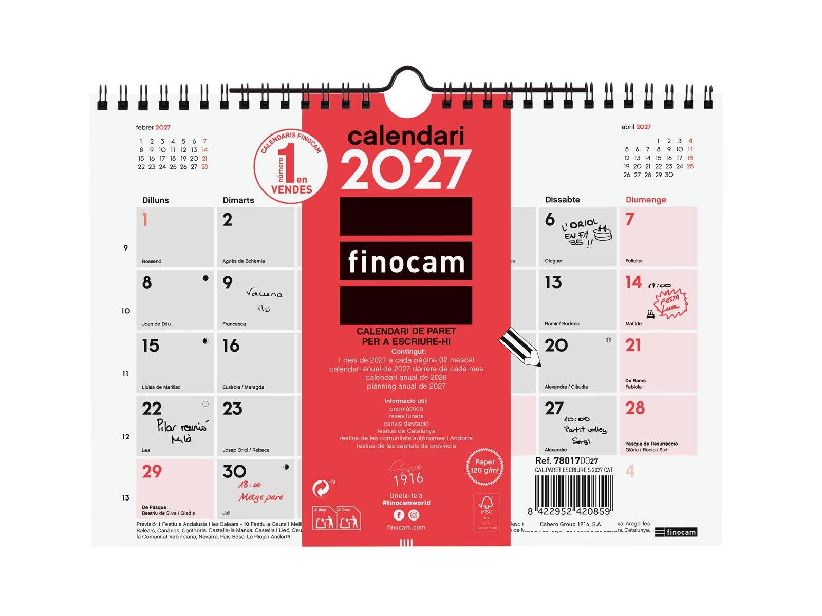 Finocam Calendario Paret Escriure S 2027 Cat+