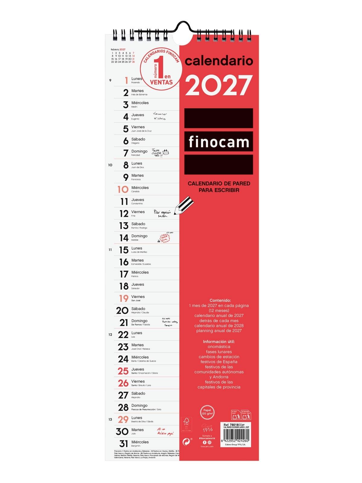 Finocam Calendario Pared Escribir Largo L 2027+