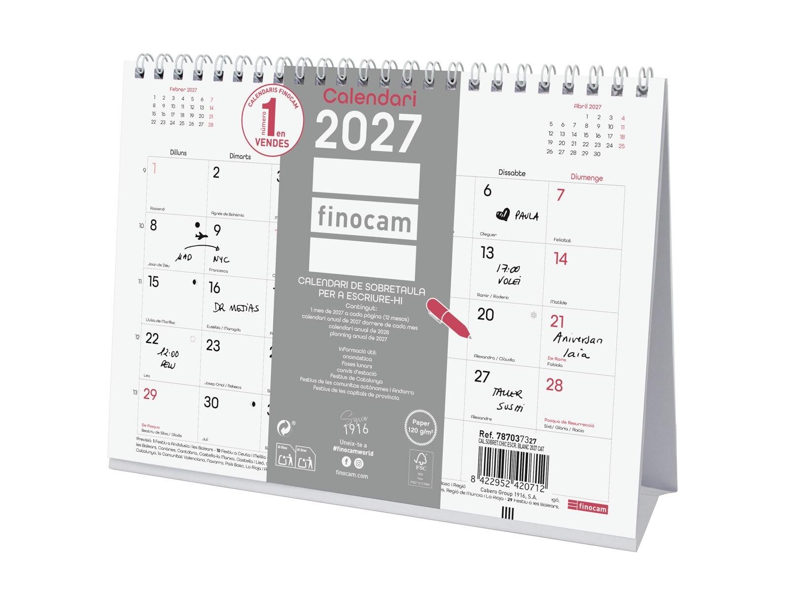 Finocam Calendario Sobret.Chic Escr.2027 Blanc Cat+