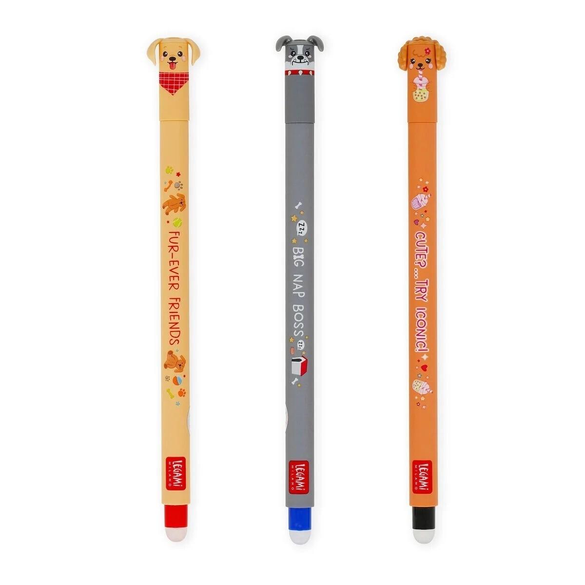 Legami Set 3 Bolígrafo Gel Borrable 0,7 Mm Golden + Bulldog + Poodle
