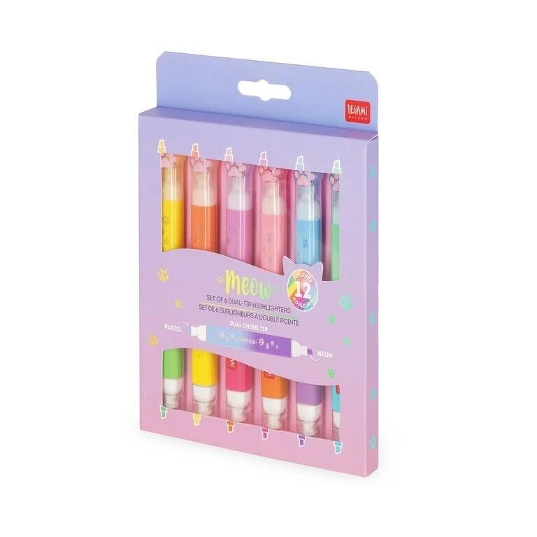 Legami Meow Set 6 Subrayadores Doble Punta Kitty
