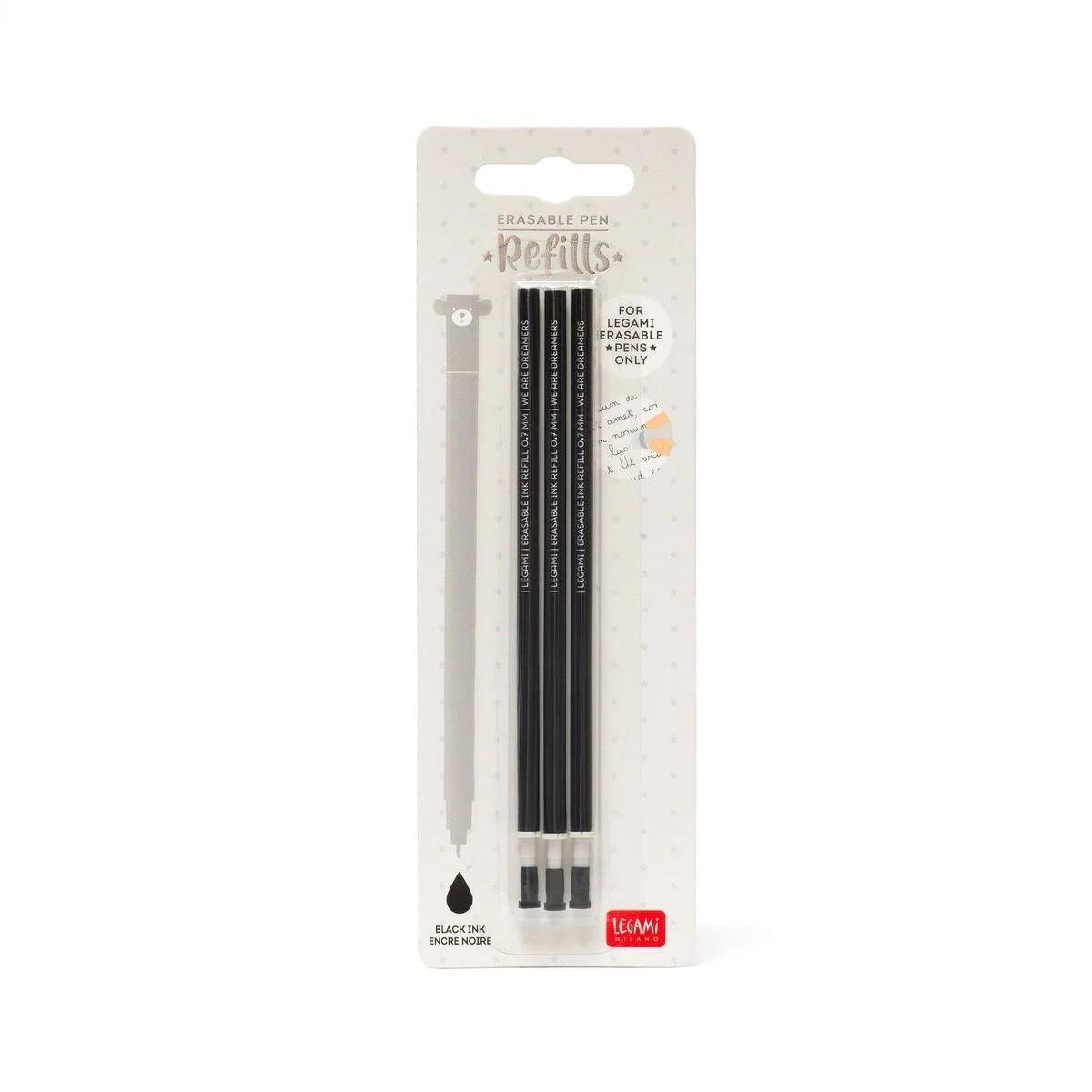 Legami Set 3 Recambios Bolígrafo Gel Borrable Negro