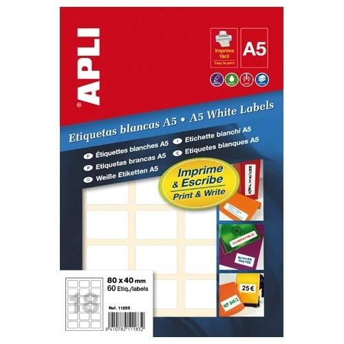Apli Etiquetas A5 Adhesivas Permanentes 70X37mm (15 hojas)