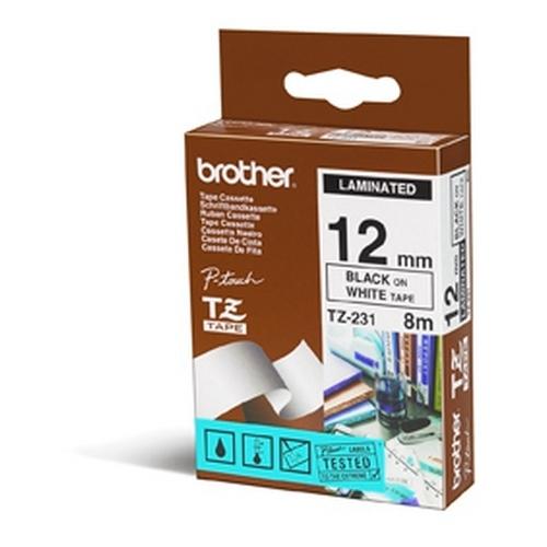 Brother  TZe-231 Cinta Laminada Negro sobre Blanco 12 mm x 8 m