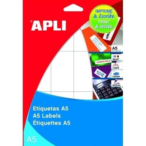 Apli Etiquetas A5 Adhesivas Permanentes 34x67mm Blanco (15 hojas)