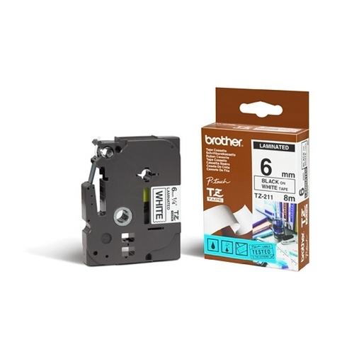 Brother TZe-211 Cinta Laminada Negro sobre Blanco 6 mm x 8 m