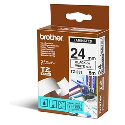 Brother TZe-251 Cinta Laminada Negro sobre Blanco 24 mm x 8 m