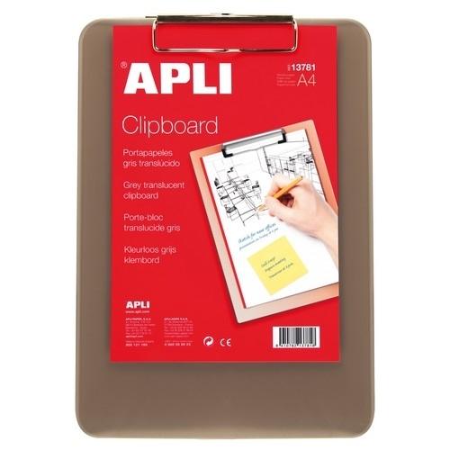 Apli Clipboard Portapapeles Plástico Transparente Gris A4