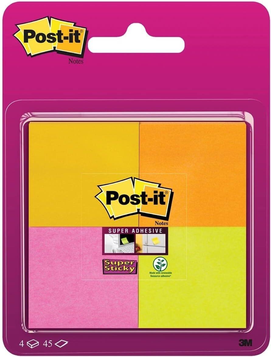 3M Post-it Super Sticky Notas Adhesivas 47,6 x 47,6 mm 4 blocs