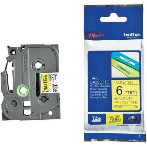 Brother Cinta Laminada 6Mm.X 8M. Negro-Amarillo Rotuladora