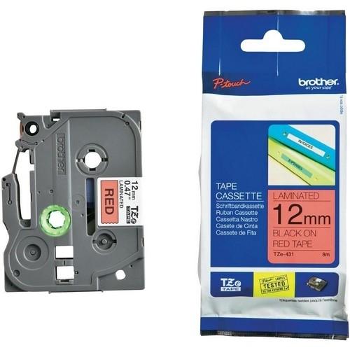Brother TZe-431 Cinta Laminada Negro sobre Rojo 12 mm x 8 m