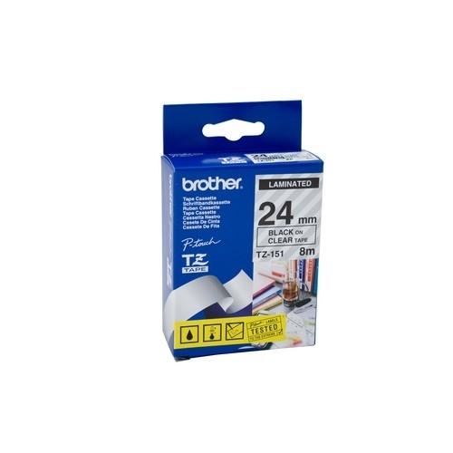 Brother TZe-151  Cinta Laminada Negro sobre Transparente 24 mm x 8 m
