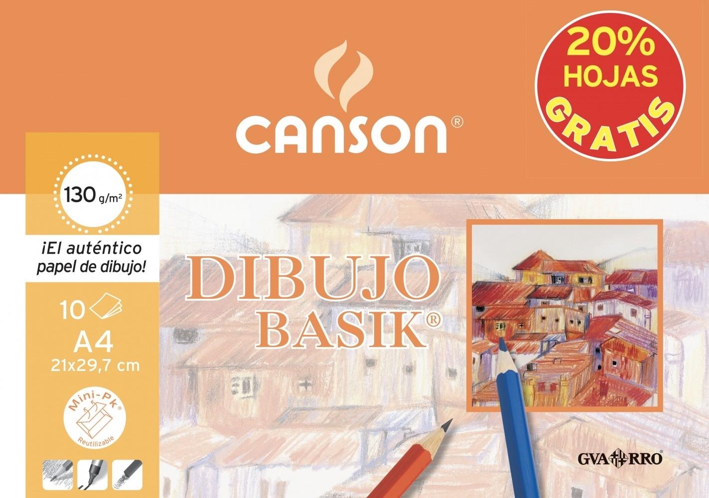 Papel dibujo A4 21x29,7 130 gramos sin recuadro 10 hojas 20% Hojas GRATIS Minipac Basik