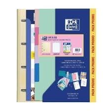 Oxford Live&Go Europeanbinder Pack Carpebloc 4 Anillas + Recambio 100 Hojas + Separadores Colores Pa