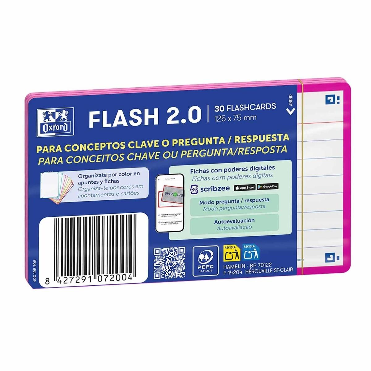 Oxford Flashcards 2.0 Fichas Rayadas A7 75x125mm 30 Fichas Fucsia