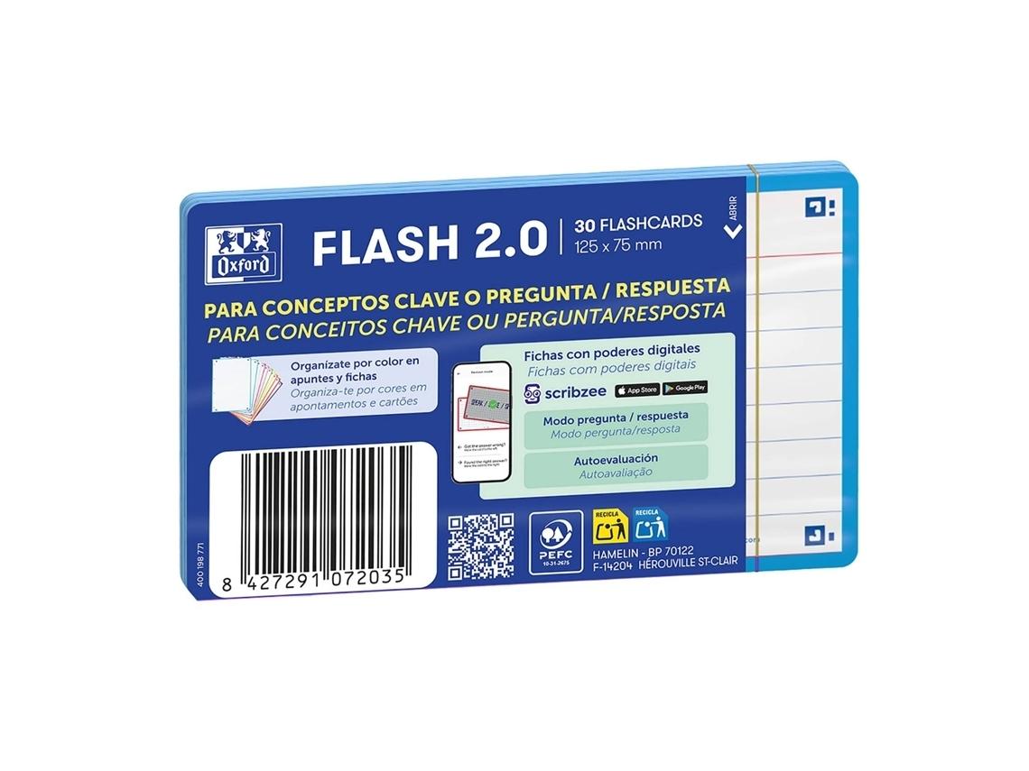 Oxford Flashcards 2.0 Fichas Rayadas A7 75x125mm 30 Fichas Turquesa